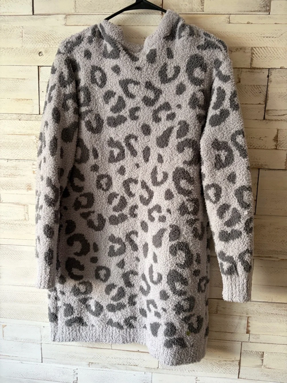 Cozy Leopard Print Open Cardigan Sweater - Gray Altar’d State S/M oversized